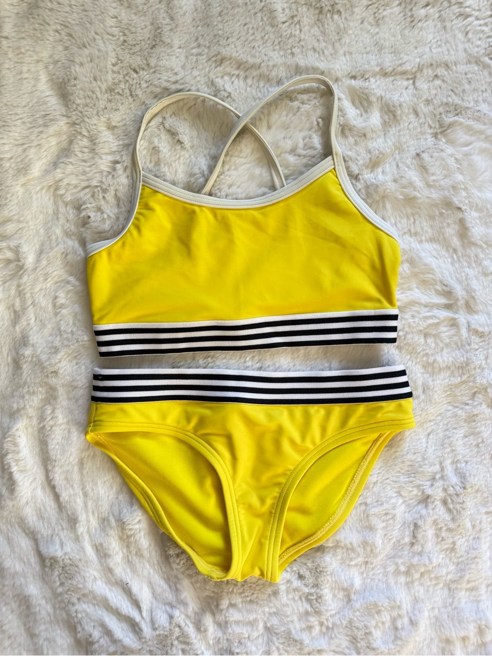 abercrombie kids Yellow Two-Piece Swim Set with Striped Waistband